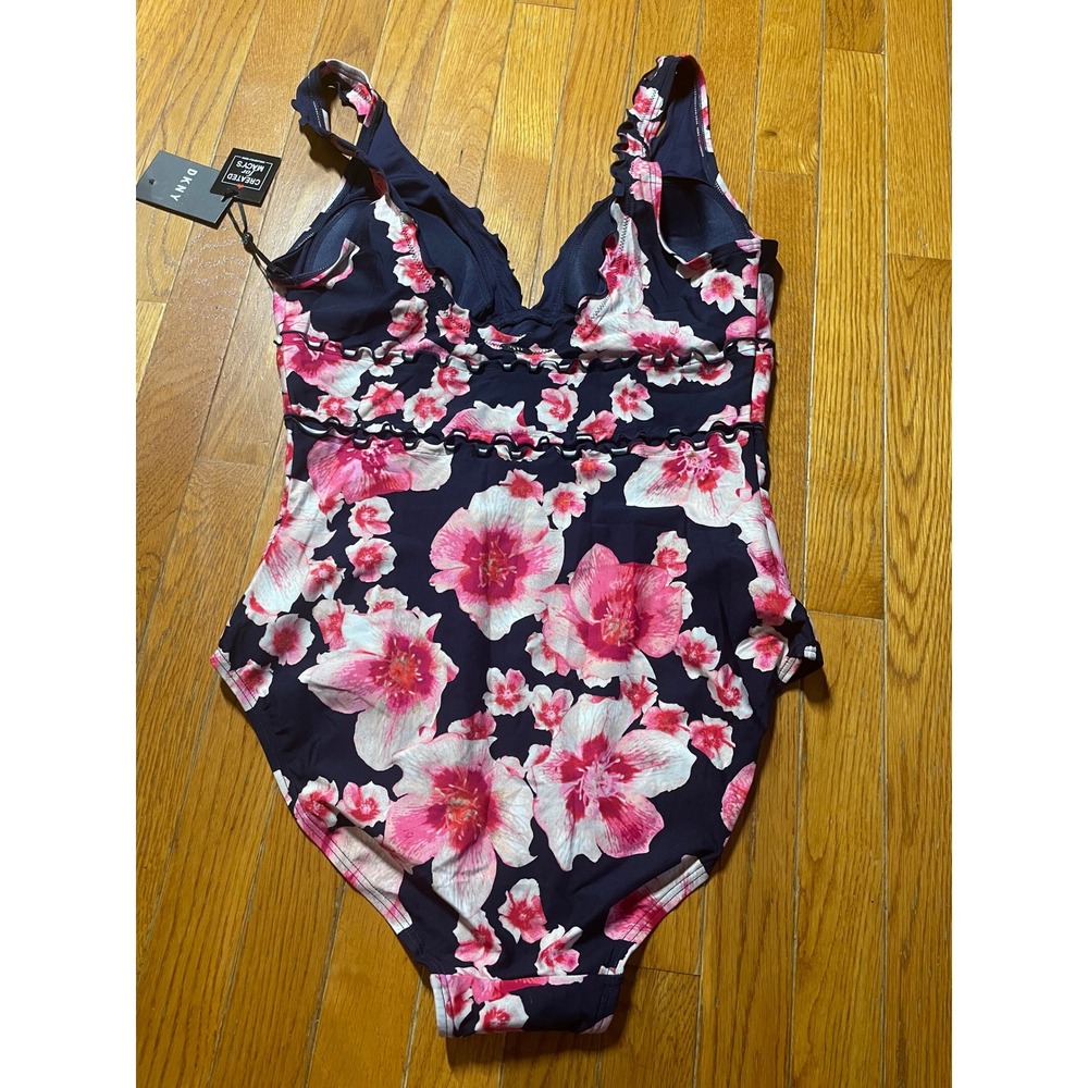 DKNY‎ Womens One-Piece Swimsuit Size 16 Printed Ruffled Poppy Scallop Nylon NWT - Picture 7 of 10